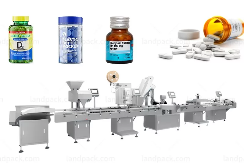 Full Automatic Pharma Tablet Capsule Bottle Counting Filling Capping Labeling Machine Line