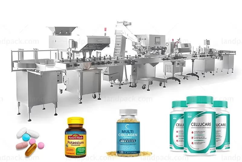 Multifunction Pharma Tablets Pills Capsule Bottle Counting Filling Capping Labeling Line