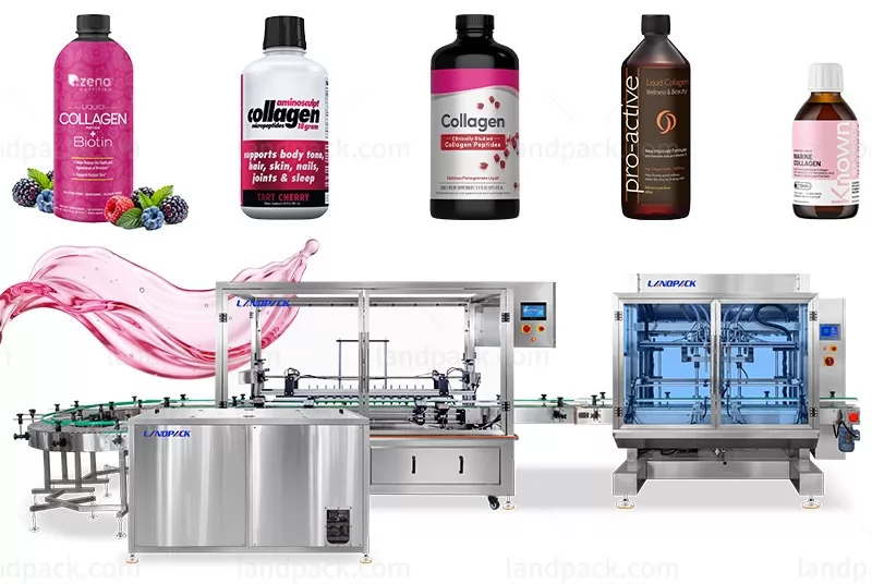 Automatic Liquid Protein Collagen Bottle Unscrambler Washing Filling Capping Machine Line