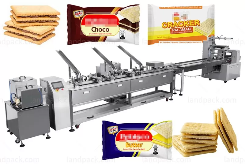 Automatic Sandwich Biscuit Flow Wrapping Machine With Cream Injector