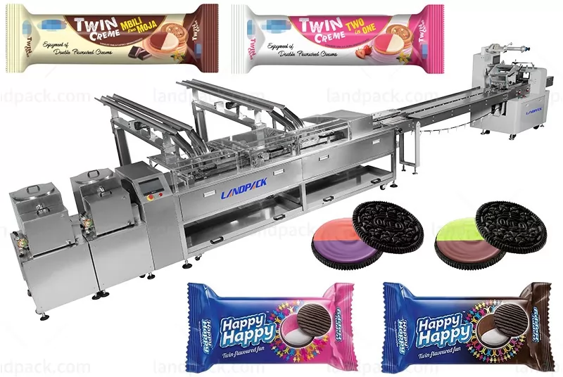 Automatic Cream Biscuit Sandwiching Machine with Food Packaging Machine