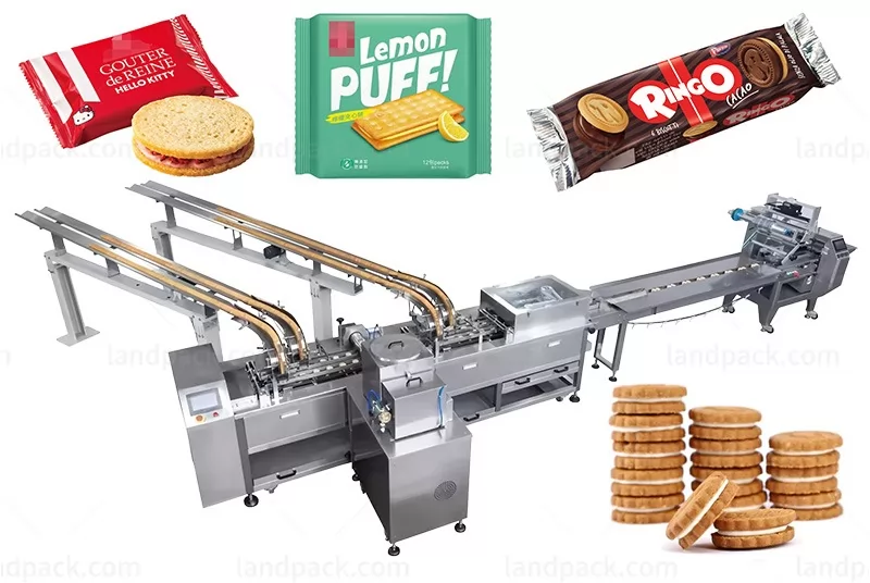 High Speed Sandwich Biscuit Feeding Packing Line Cream Sandwich Cookies Packing Machine