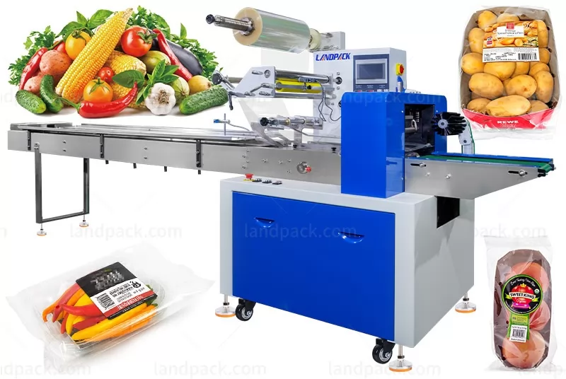 Horizontal Vegetable Fruit Chili In Tray Packing Machine Flow Wrapping Machine