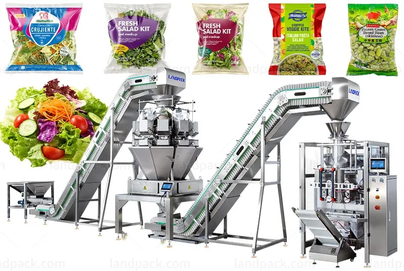 Automatic Lettuce Packaging Machine With Multihead Weigher And Two Conveyor