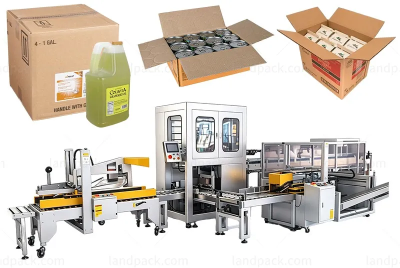 Fully Automatic Cartoning Case Packaging System For Bottles Cans Jars Barrels