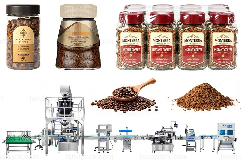 Automatic Freeze-dried Coffee Granule Bottle Filling Cap Pressing Labeling Machine Line
