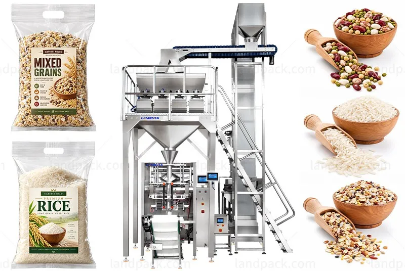 Automatic Grain Rice Packing Machine Multi Head Linear Weigher VFFS Machine with Metal Detector