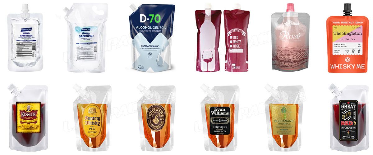High Speed Alcohol Liquor Liquid Spout Pouch Filling Capping Packing Machine