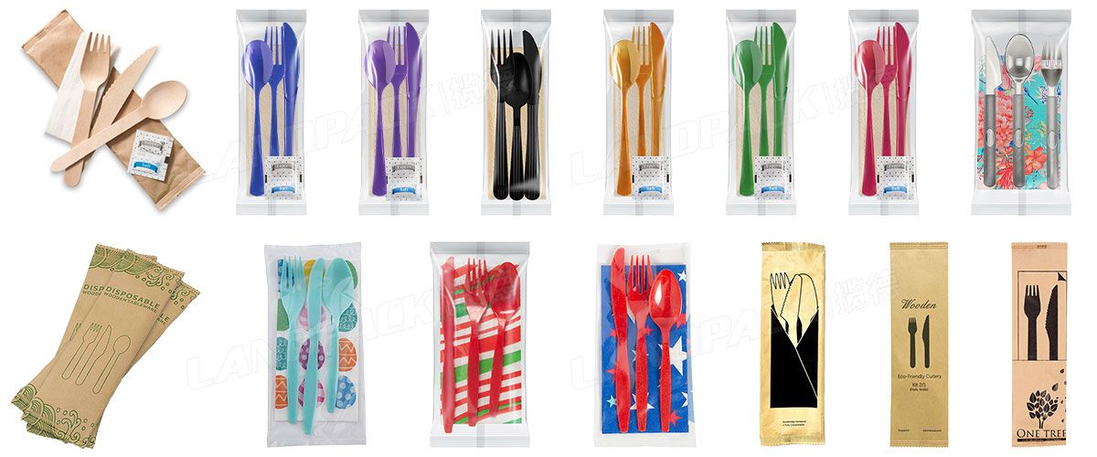 Automatic Disposable Cutlery Set Packing Machine For Napkin Tissue Spoon Fork Knife Toothpick Salt Pepper