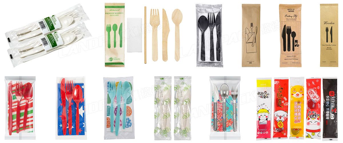 Automatic Cutlery Sets Napkin Tissue Spoon Fork Knife Toothpick Feeding Wrapping Machine
