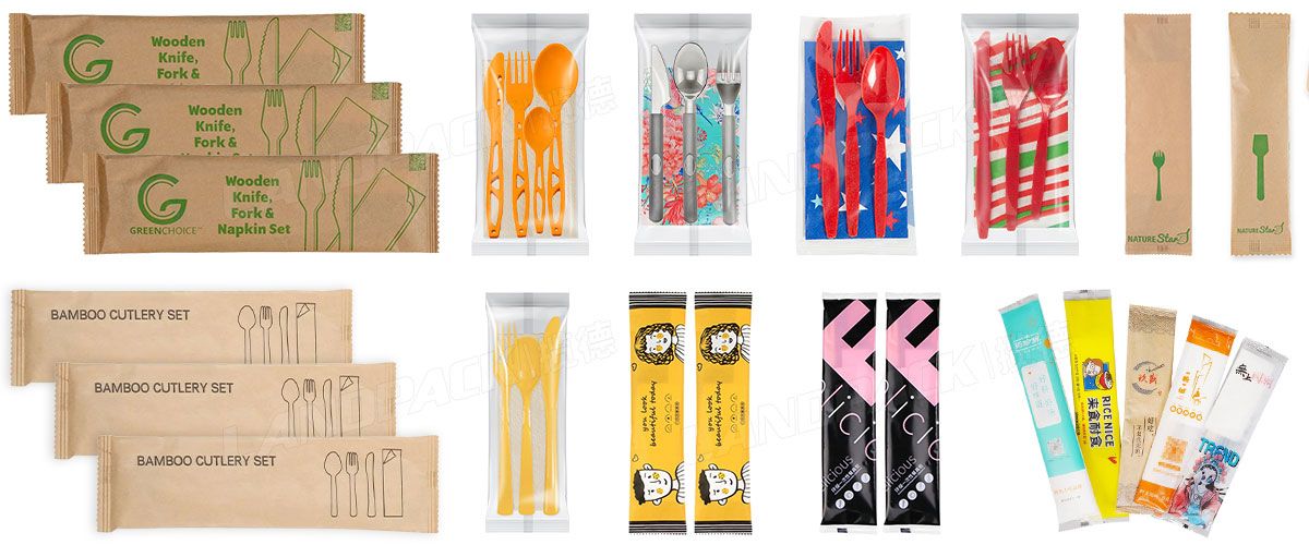 Automatic Horizontal Disposable Wooden Plastic Cutlery Set Pillow Bag Packaging Machine