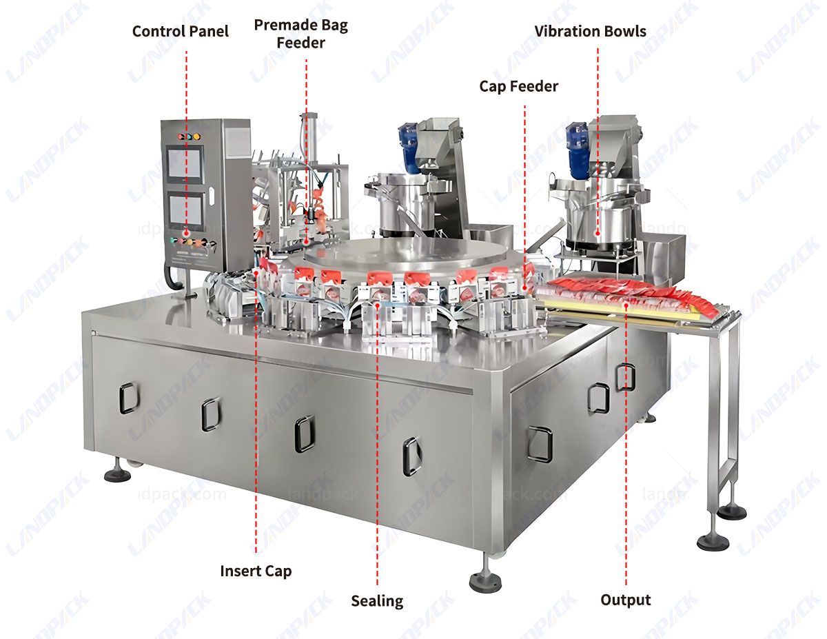 Fully Automatic Spout Inserting Sealing Machine for Fruit Juice Baby Puree