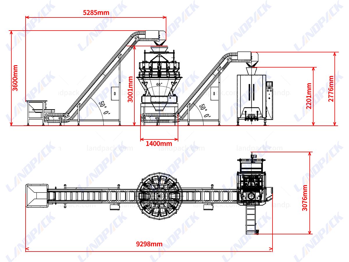 Automatic Lettuce Packaging Machine With Multihead Weigher And Two Conveyor Automatic Lettuce Packaging Machine With Multihead Weigher And Two Conveyor
