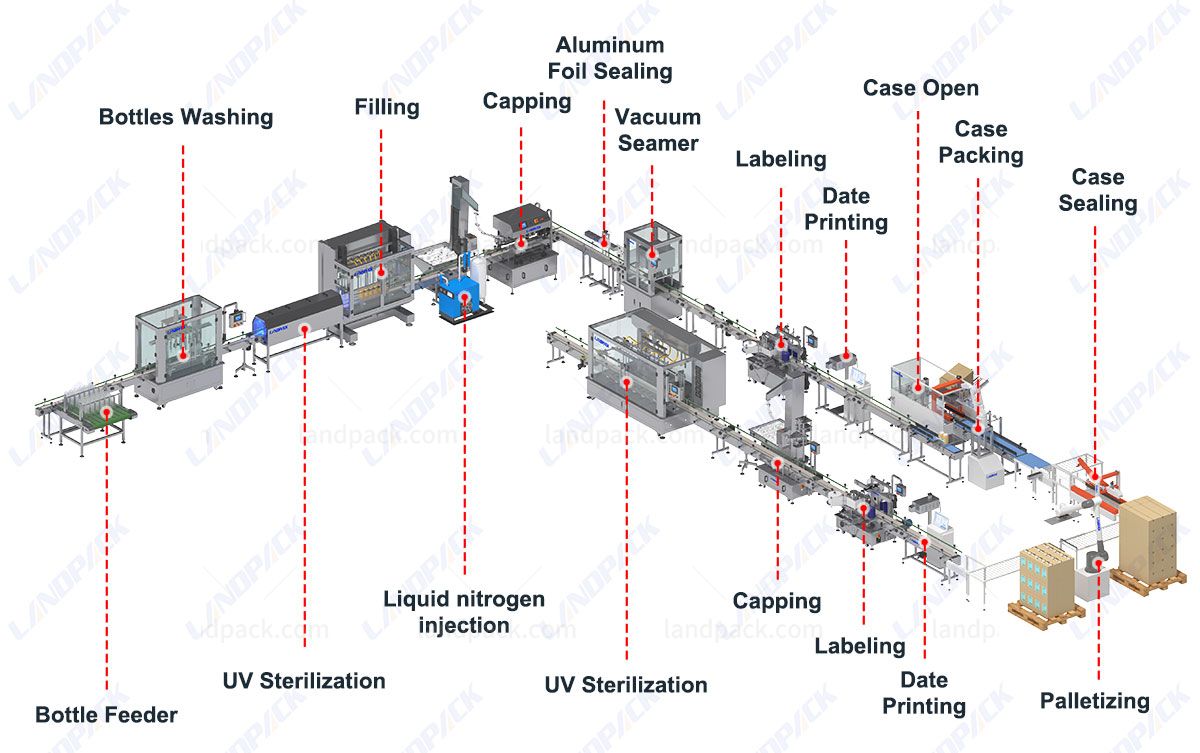 Automatic Liquid Packaging Systems Bottle Filling and Cartoning Palletizing Line