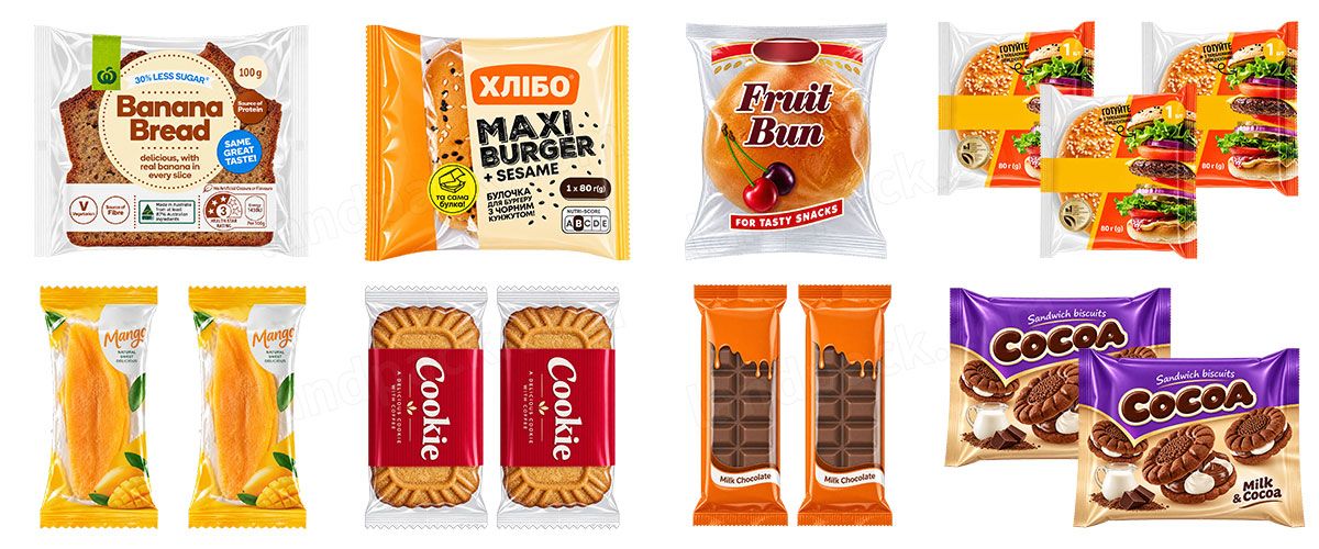 Automatic Flow Wrap Machine Bread Bakery Biscuit Packaging Machine